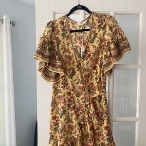 Yellow floral wrap dress